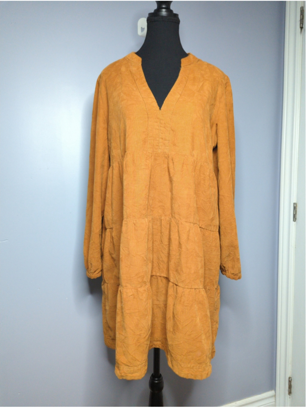 Lucky Brand Corduroy Tiered Babydoll Mini Dress Brown Orange M Factory Error